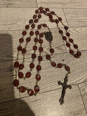 Source Unknown Brown/Gold Rosary Necklace
